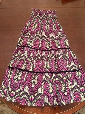 Elizabeth James the Label Izzy Smocked Waist Pink & Cream Patterned Maxi Skirt